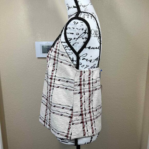 Zara Cream top women texture sleeveless black lace blouse size L bohemian boho - Picture 11 of 15